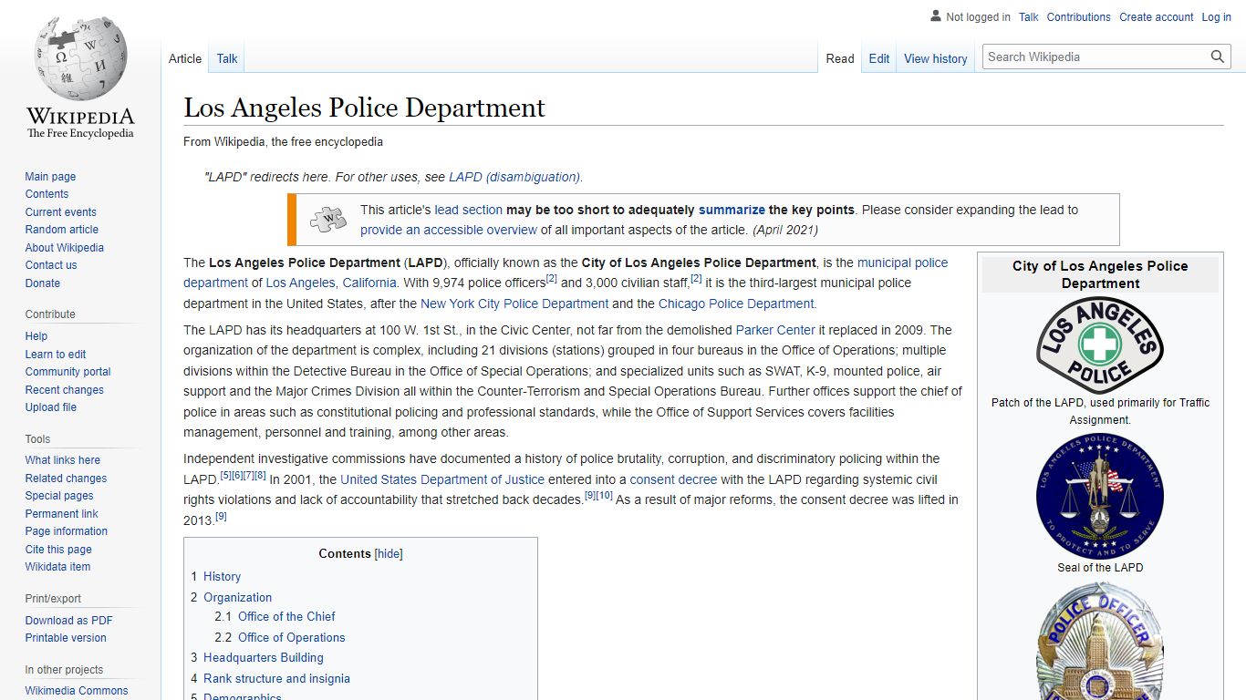 Los Angeles Police Department - Wikipedia